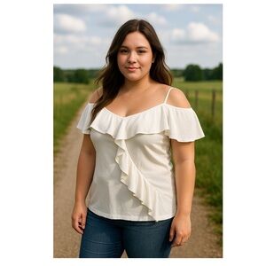 MARALLIS Collection Vtg Off Shoulder Ruffled Blouse White Sz XXL EUC Girly Retro